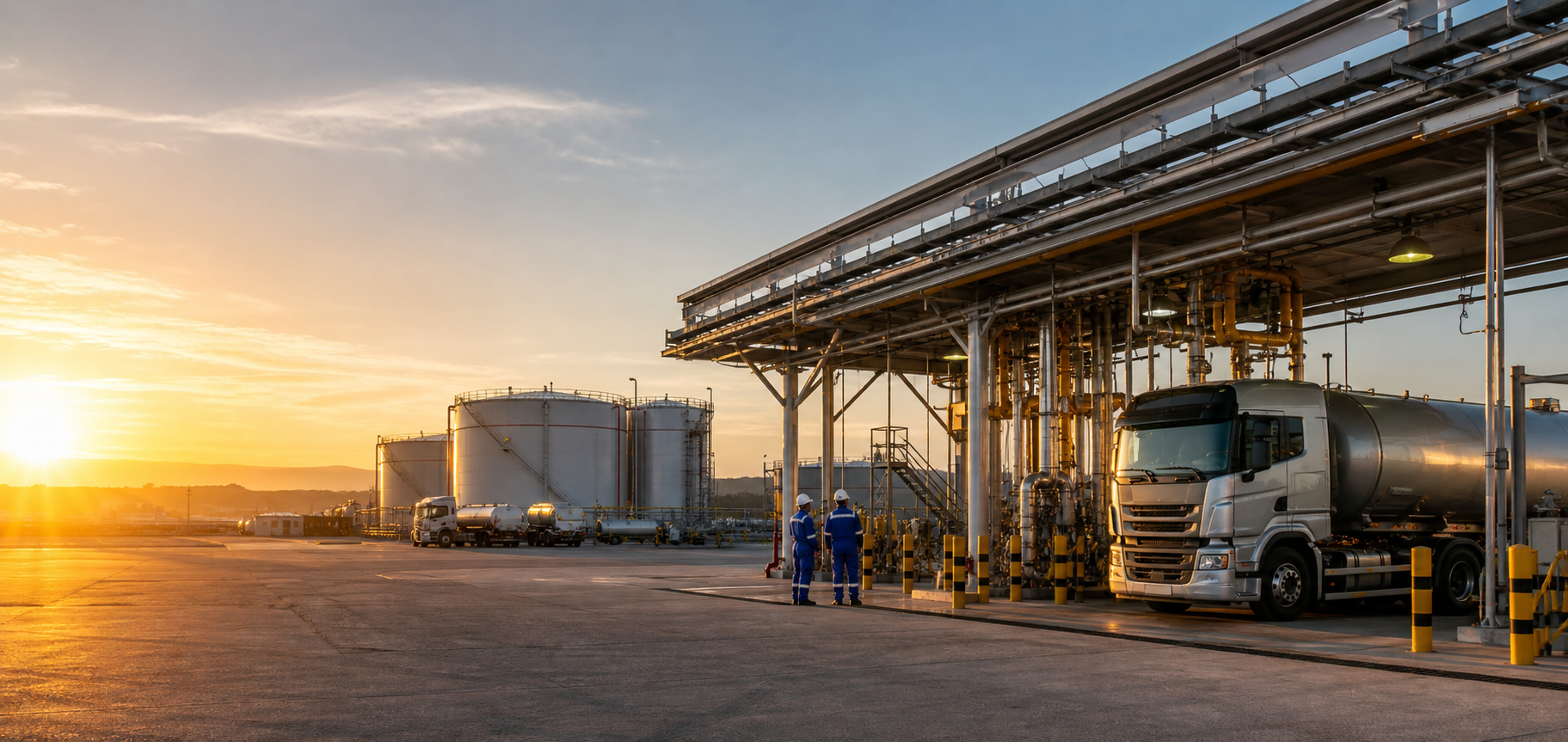 Fuel terminal infrastructure with storage tanks and loading equipment